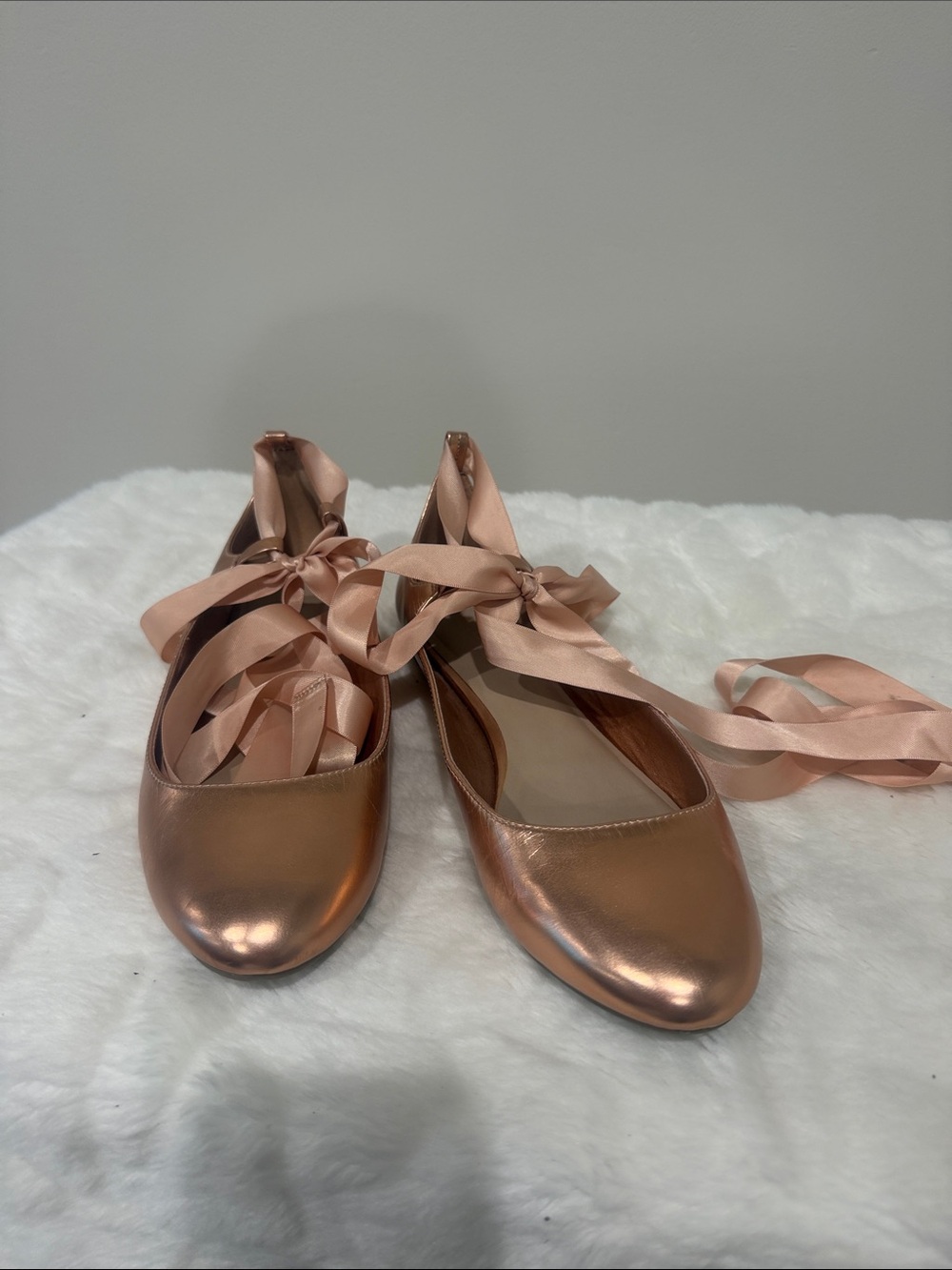 Aldo Metallic Rose Ballet Flats with Satin Ankle Ties